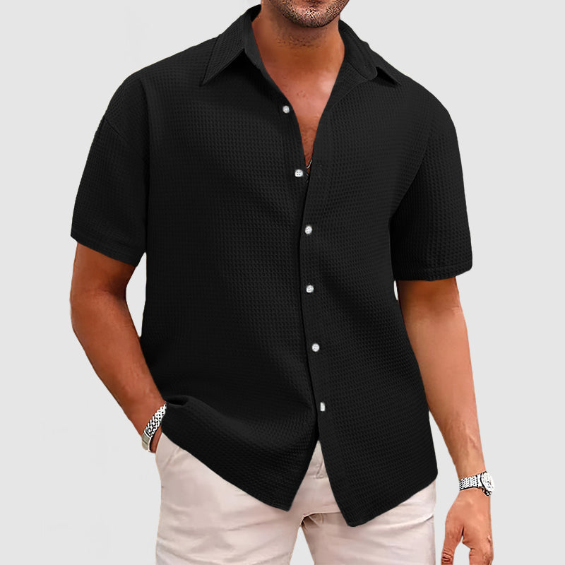 Herren Kurzarmhemd – Relaxed Fit – Waffelstruktur – Atmungsaktives Soft Knit
