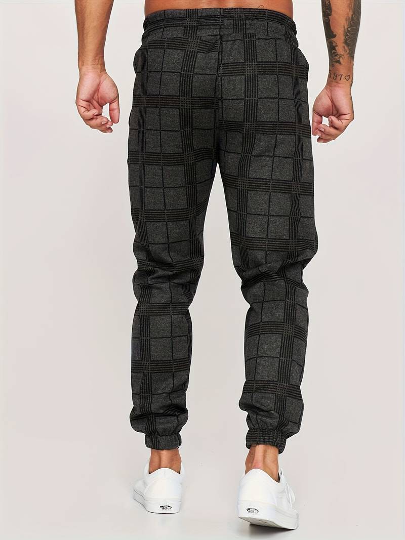 Herren Sweatpants – Slim Fit – Plaidmuster – Elastischer Bund – Atmungsaktives Gewebe