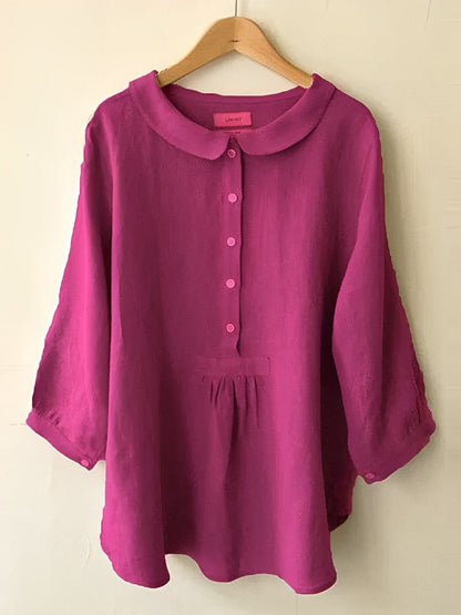 Damen Bluse – Lockerer Schnitt – Peter Pan Kragen – Atmungsaktives Gewebe – 3/4 Ärmel