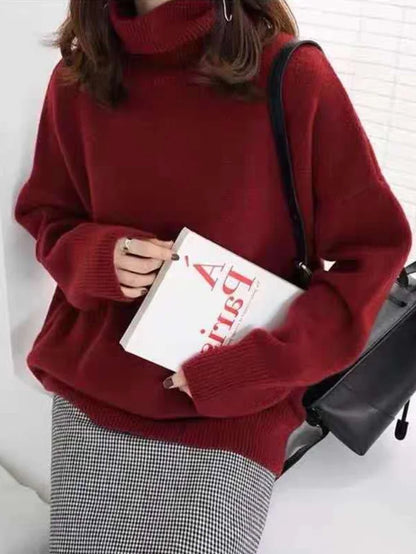 Damen Rollkragenpullover – Wollmischung – Lockerer Schnitt – Rippdetails – Hüftlang