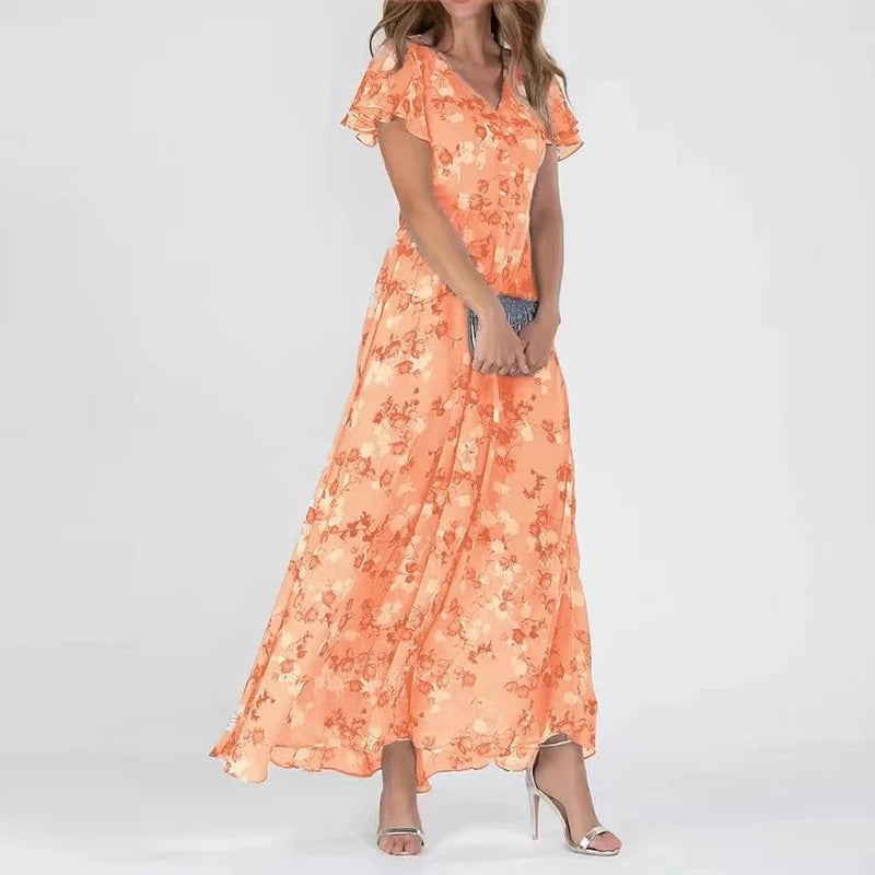 Damen Midikleid – Luftiges Design – V-Ausschnitt – Florales Muster – Eleganter Schnitt