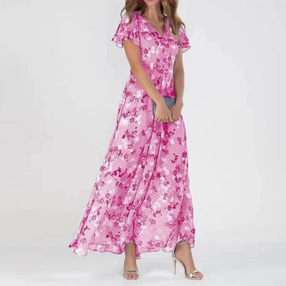 Damen Midikleid – Luftiges Design – V-Ausschnitt – Florales Muster – Eleganter Schnitt
