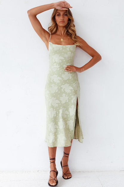 Damen Slip Midikleid – Cowl Neck – Hoher Schlitz – Florales Muster – Luxus Stoff