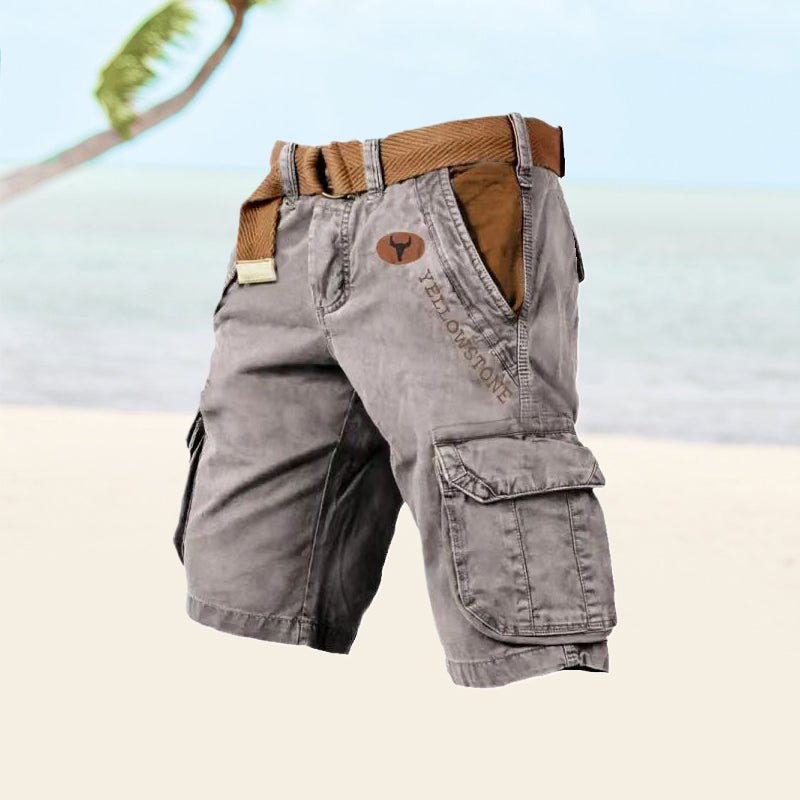Herren Cargo Shorts – Relaxed Fit – Baumwollmix – Knielang – Mehrere Taschen – Mit Gürtel