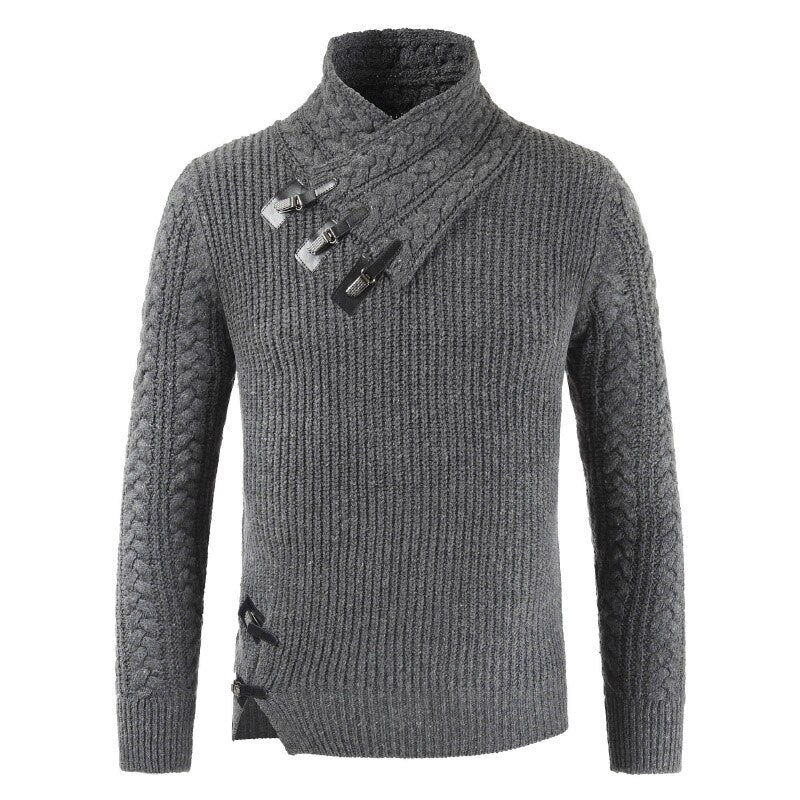 Herren Pullover – Fitted Schnitt – Asymmetrischer Kragen – Schnallen – Wollmix