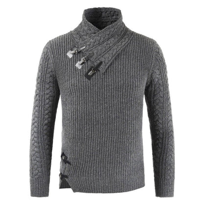 Herren Pullover – Fitted Schnitt – Asymmetrischer Kragen – Schnallen – Wollmix