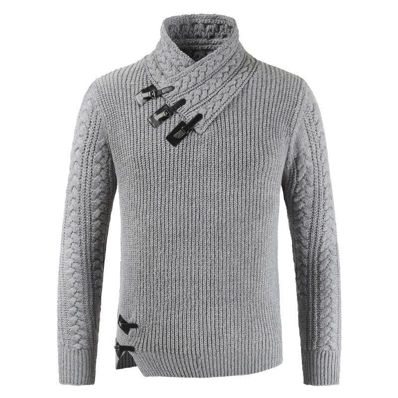 Herren Pullover – Fitted Schnitt – Asymmetrischer Kragen – Schnallen – Wollmix
