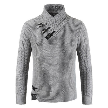 Herren Pullover – Fitted Schnitt – Asymmetrischer Kragen – Schnallen – Wollmix
