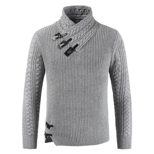 Herren Pullover – Fitted Schnitt – Asymmetrischer Kragen – Schnallen – Wollmix