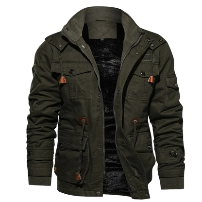 Herrenjacke – Strukturierter Schnitt – Atmungsaktive Mischung – Hüftlang – Utility-Taschen