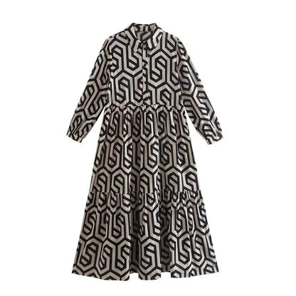 Damen Maxikleid – Lockerer Schnitt – Stufen-Design – Atmungsaktives Gewebe – Muster