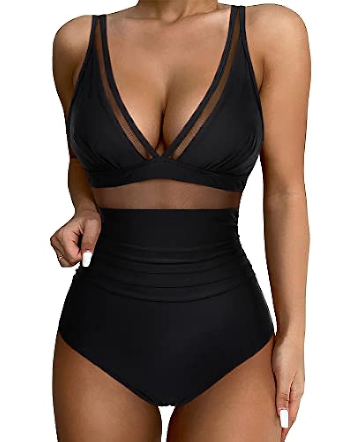 Damen Badeanzug – Figurbetont – Atmungsaktives Material – Mesh – Hoher Beinausschnitt