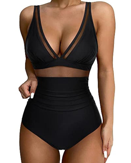 Damen Badeanzug – Figurbetont – Atmungsaktives Material – Mesh – Hoher Beinausschnitt