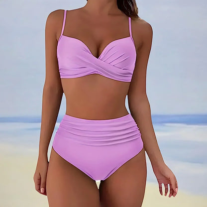 Damen Bikinihose – High Waist – Raffung – Voll bedeckend – Schnelltrocknend