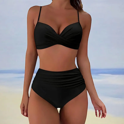 Damen Bikinihose – High Waist – Raffung – Voll bedeckend – Schnelltrocknend