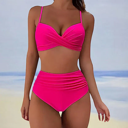 Damen Bikinihose – High Waist – Raffung – Voll bedeckend – Schnelltrocknend