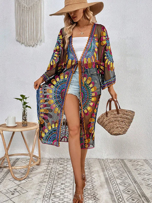 Women’s Duster Kimono – Boho Style – Sheer Lightweight Fabric – Open Front Flowing Fit