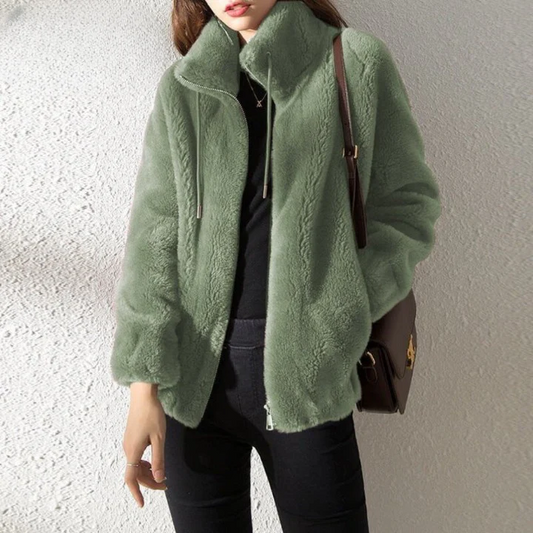 Damen Fleecejacke – Oversize Schnitt – Reversibel – Hoher Kragen mit Reißverschluss