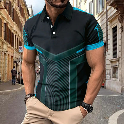 Herren Poloshirt – Slim Fit – Atmungsaktives Strick – Geometrisches Muster – Kurzarm