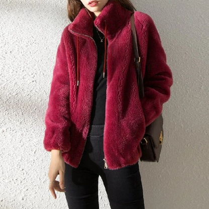 Damen Fleecejacke – Oversize Schnitt – Reversibel – Hoher Kragen mit Reißverschluss