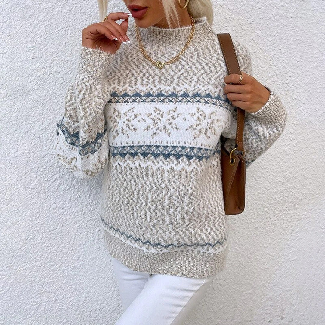 Damen Pullover – Wollstrick – Lockerer Schnitt – Schneeflockenmotiv – Langarm