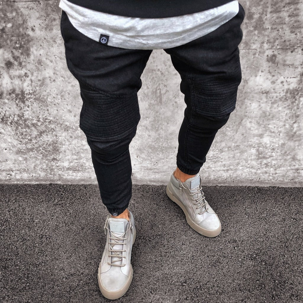 Herren Jogginghose – Slim Fit – Stretch-Denimlook – Rippdetails – Bündchenabschluss