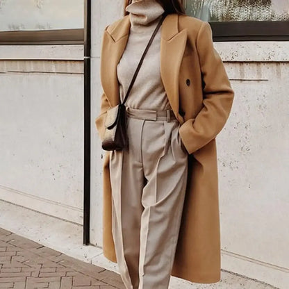 Damen Trenchcoat – Taillierte Passform – Wolloptik – Doppelreihig – Reverskragen