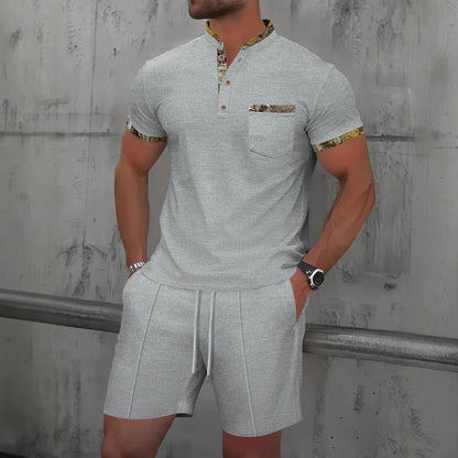 Herren Set – Freizeithemd & Shorts – Slim Fit – Baumwollgefühl – Brusttasche