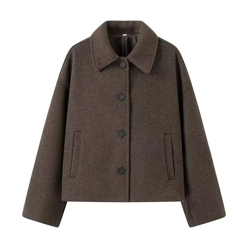 Damen Jacke – Wollmix – Boxy Fit – Knopfleiste – Minimalistisches Design – Mittellang