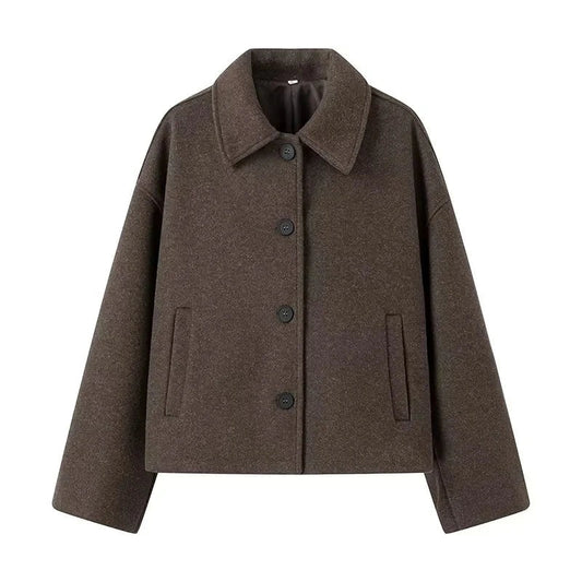 Damen Jacke – Wollmix – Boxy Fit – Knopfleiste – Minimalistisches Design – Mittellang