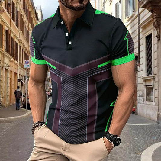 Herren Poloshirt – Slim Fit – Atmungsaktives Strick – Geometrisches Muster – Kurzarm