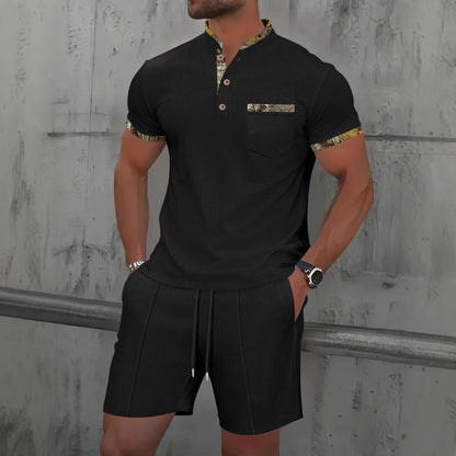 Herren Set – Freizeithemd & Shorts – Slim Fit – Baumwollgefühl – Brusttasche
