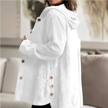 Damen Freizeitjacke – Cordstoff – Lockerer Schnitt – Kapuze – Knopfverschluss