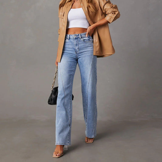 Damen Jeans – High Waist – Lockere Passform – Gerade Beine – Voll­lang Denim