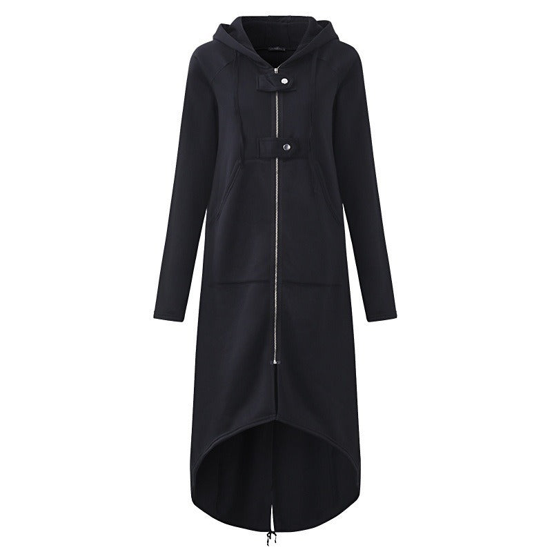 Damen Mantel – Relaxed Fit – Fleeceoptik – Kapuze Reißverschluss Knebelknöpfe