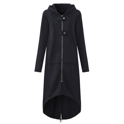 Damen Mantel – Relaxed Fit – Fleeceoptik – Kapuze Reißverschluss Knebelknöpfe