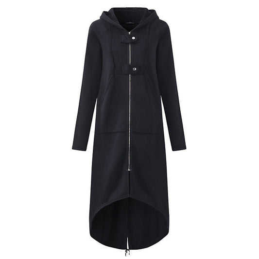 Damen Mantel – Relaxed Fit – Fleeceoptik – Kapuze Reißverschluss Knebelknöpfe