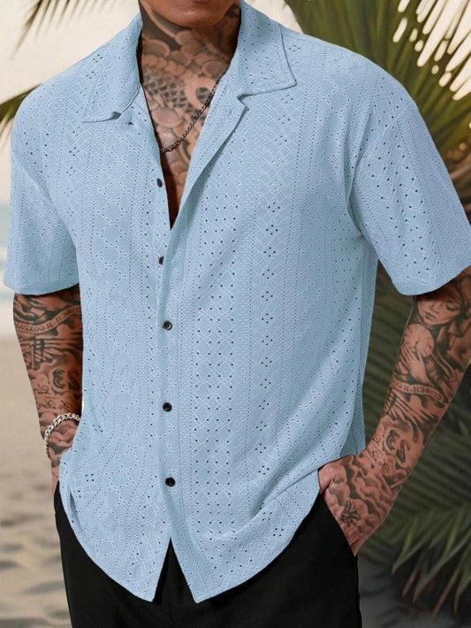 Herren Freizeithemd – Baumwolle – Regular Fit – Kurzarm – Jacquard Muster