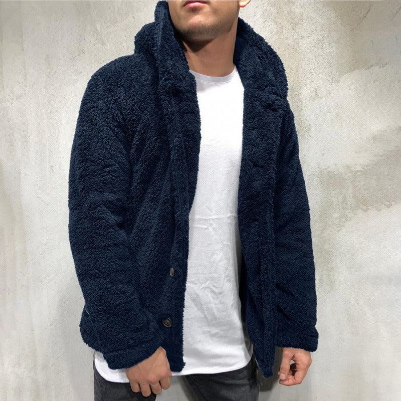 Herren Kapuzenjacke – Fleece-Touch – Lockerer Schnitt – Knopfleiste – Freizeitmode