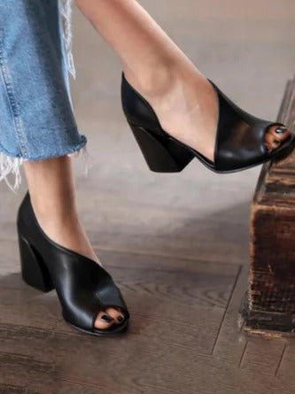 Damen Blockabsatz Flats – Offene Zehen – Schlanke Passform – Minimalistisches Design