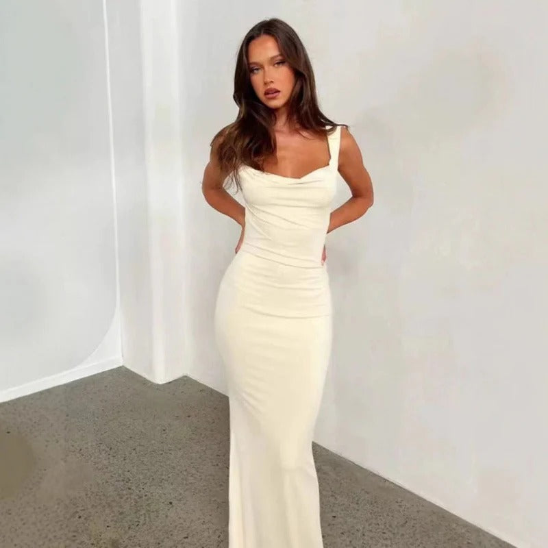 Damen Abendkleid – Figurbetont – Cowl-Ausschnitt – Drapiertes Bustier – Maxilänge