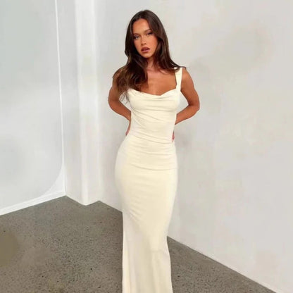 Damen Abendkleid – Figurbetont – Cowl-Ausschnitt – Drapiertes Bustier – Maxilänge