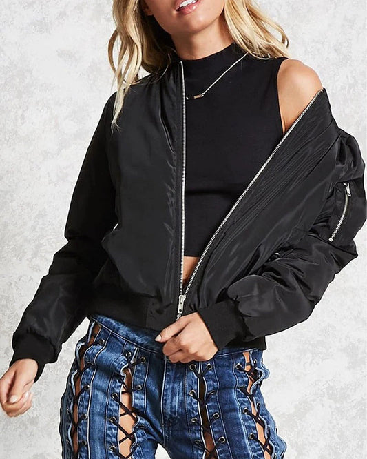 Damen Bomberjacke – Lockerer Schnitt – Geripptes Bündchen – Leichtes Material – Kurz