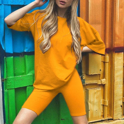 Damen Zweiteiler Set – Tunika mit Taillengürtel – Figurbetonte Radlerhose – Atmungsaktiv