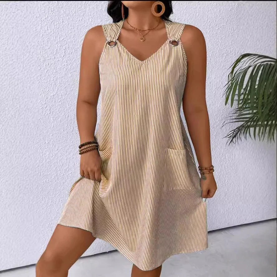Damen A-Linienkleid – V-Ausschnitt – Atmungsaktiv – Knie­lang – Mit Taschen