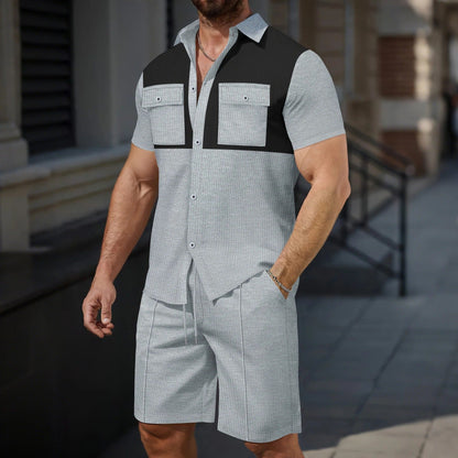 Herren Kurzarmhemd – Regular Fit – Baumwollgefühl – Brusttaschen – Kontrastdetails