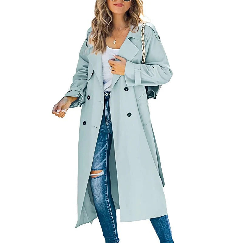 Damen Trenchcoat – Lockerer Schnitt – Lang – Doppelreihig – Gürtel – Klassischer Look