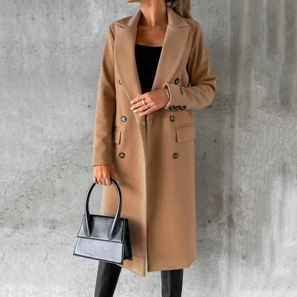 Damen Trenchcoat – Taillierter Schnitt – Wolle – Doppelreiher – Reverskragen – Knielang