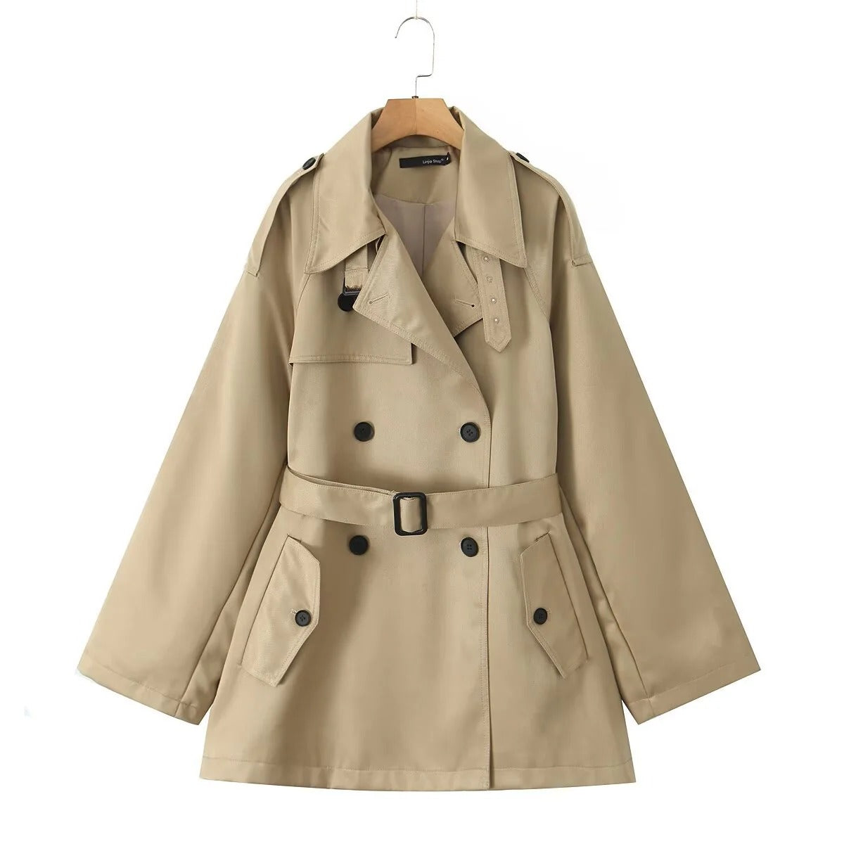 Damen Trenchcoat – Tailliert – Doppelreiher – Gürtel – Utility-Stil – Mittellang