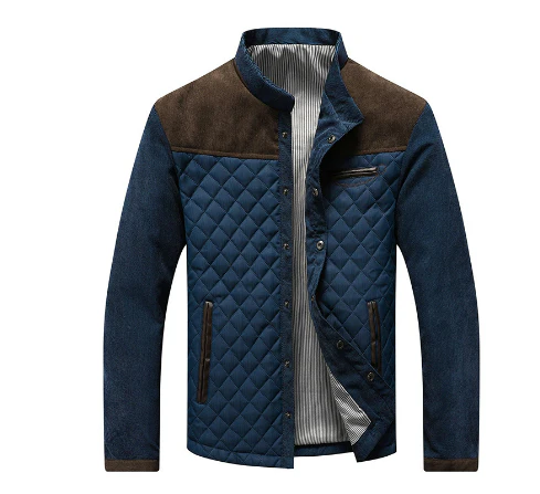 Herren Steppjacke – Regular Fit – Stehkragen – Zipper-Taschen – Velours-Einsätze